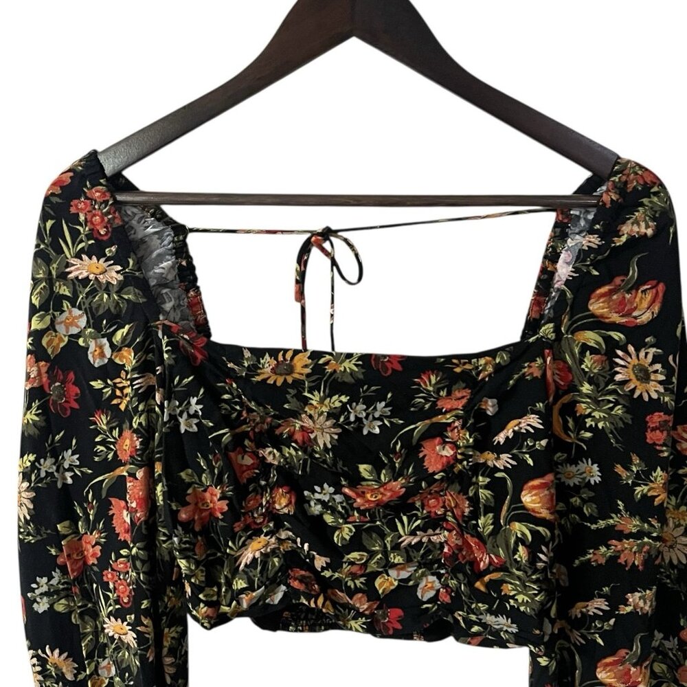 Urban Outfitters Floral Bambi Crop Top Size Small Floral Peasant Smocked Ruched - Picture 5 of 10